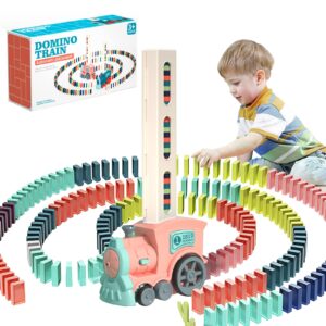 domino train toy set for kids (pink) - 80pcs, domino blocks set building and stacking toy, automatic domino rally train creative kids games gift for boy gril ages 3-12 (batteries not included)