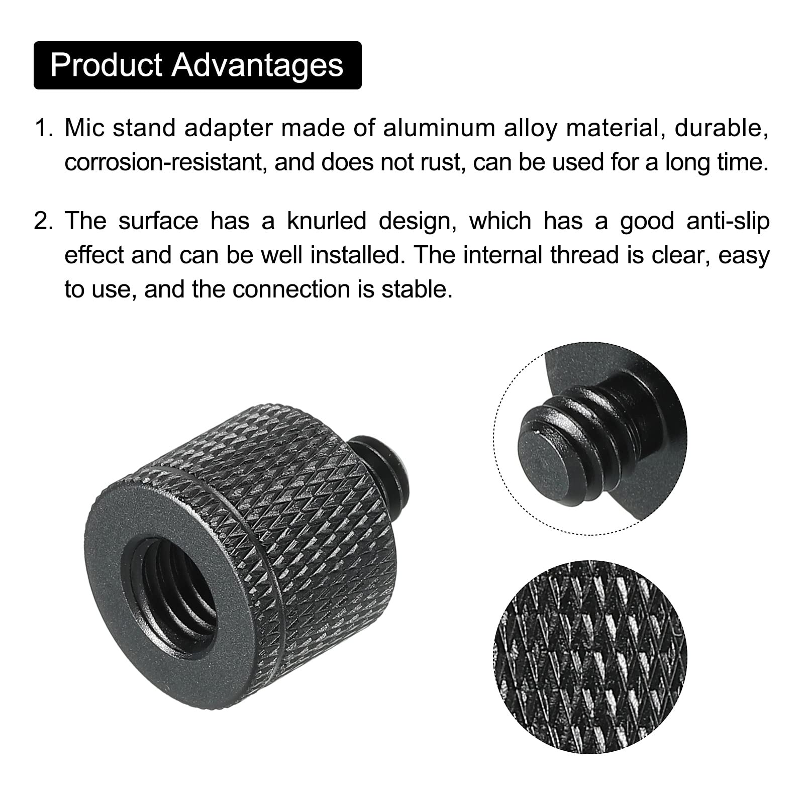 MECCANIXITY Mic Stand Adapter M8 Female to 1/4 Male Camera Screw Thread Adapter for Microphone Tripod Stand Black 2 Pack