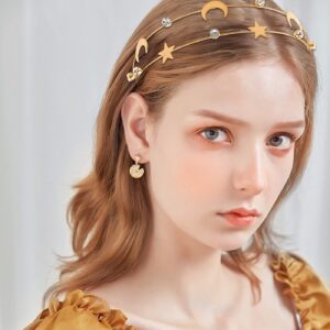 Aswewamt 2 Pcs Alloy Moon Five-pointed Star Headbands Bridal Hair Hoop Wedding Hair Accessories Ornaments for Elegant Women Girls