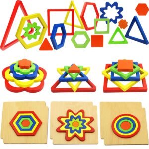 Ronnorr Toddler Puzzles Wooden Toys, 6 Pack Shape Sorting Puzzle Sensory Toys 1 2 3 Year Old Toddlers Activities Preschool Learning Early Educational Travel Puzzle