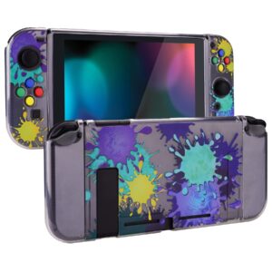 PlayVital Transparent Protective Case for Nintendo Switch, Soft TPU Slim Case Cover for Nintendo Switch Joycon Console with Colorful ABXY Direction Button Caps - Splattering Paint