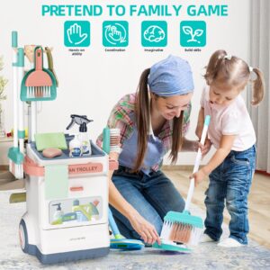 Jovow Kids Cleaning Set for Toddlers, Detachable 20 Pcs Pretend Play Set, Educational Toddler Cleaning Carts Includes Real Working Vacuum Cleaner, Broom, Spray Bottle and More