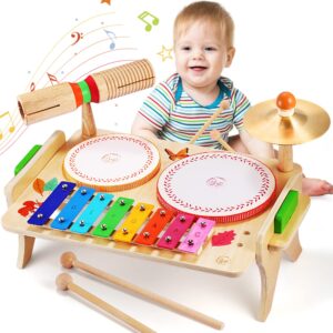 wingyz kids drum set for toddlers baby music instruments 7 in 1 montessori preschool musical toys children drum kit xylophone tambourine birthday gifts for boys and girls