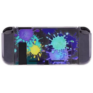 PlayVital Transparent Protective Case for Nintendo Switch, Soft TPU Slim Case Cover for Nintendo Switch Joycon Console with Colorful ABXY Direction Button Caps - Splattering Paint