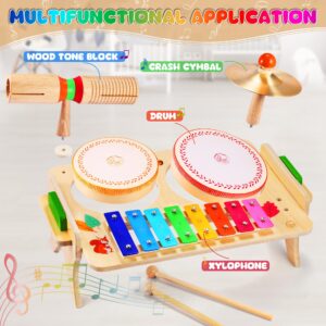 Wingyz Kids Drum Set for Toddlers Baby Music Instruments 7 in 1 Montessori Preschool Musical Toys Children Drum kit Xylophone Tambourine Birthday Gifts for Boys and Girls