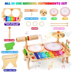 Wingyz Kids Drum Set for Toddlers Baby Music Instruments 7 in 1 Montessori Preschool Musical Toys Children Drum kit Xylophone Tambourine Birthday Gifts for Boys and Girls