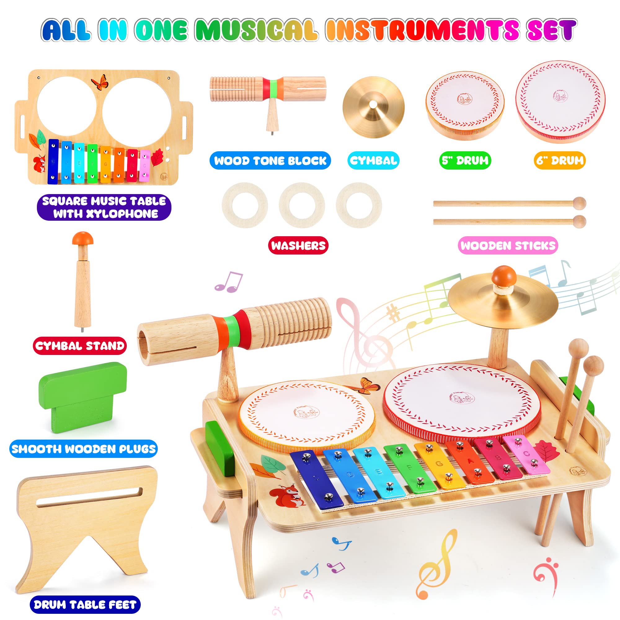 Wingyz Kids Drum Set for Toddlers Baby Music Instruments 7 in 1 Montessori Preschool Musical Toys Children Drum kit Xylophone Tambourine Birthday Gifts for Boys and Girls