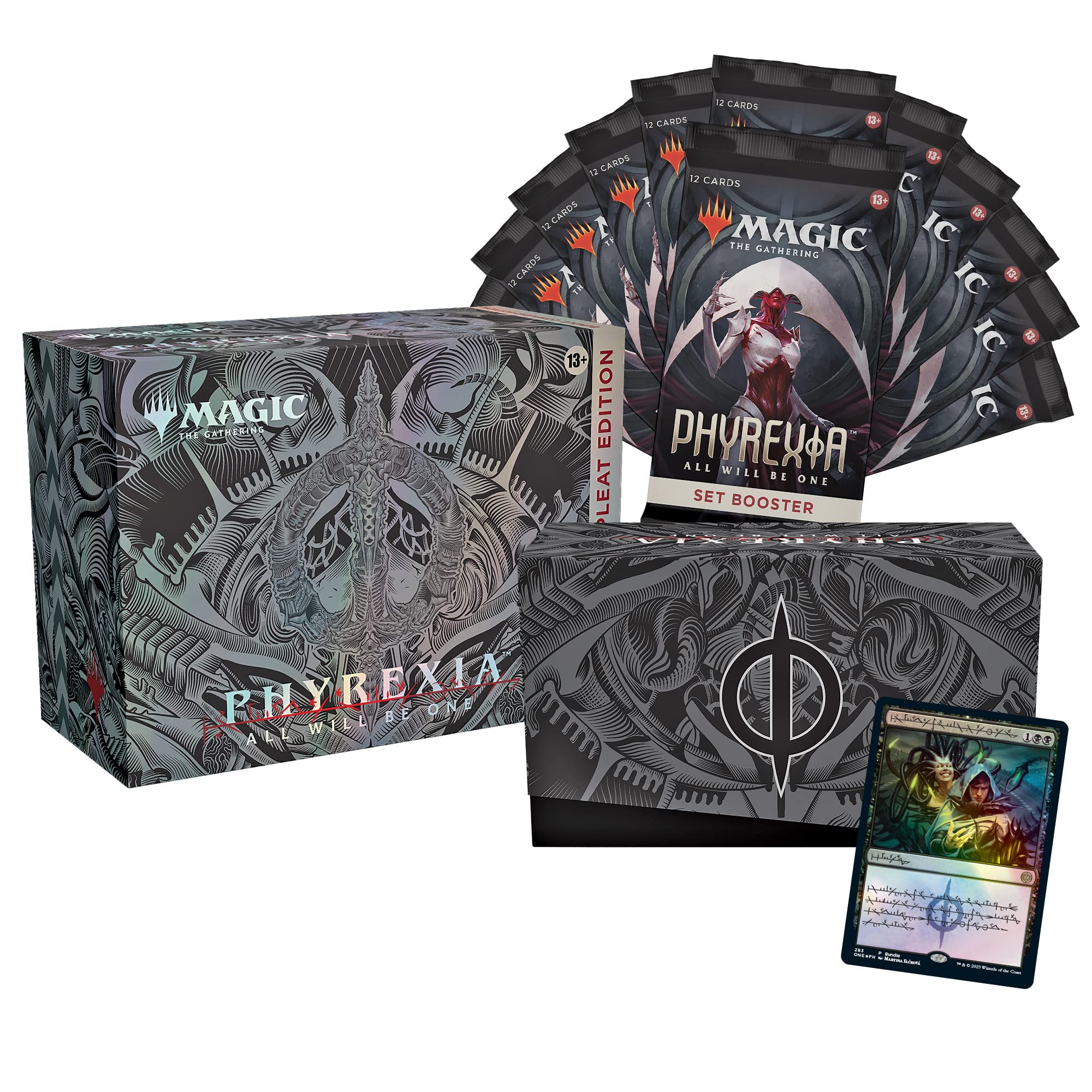 Magic: The Gathering Phyrexia: All Will Be One Bundle - 1 Compleat Edition Booster, 12 Set Boosters, Exclusive Accessories