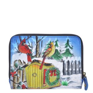 anna by anuschka women's hand-painted genuine leather organizer wallet - snow day