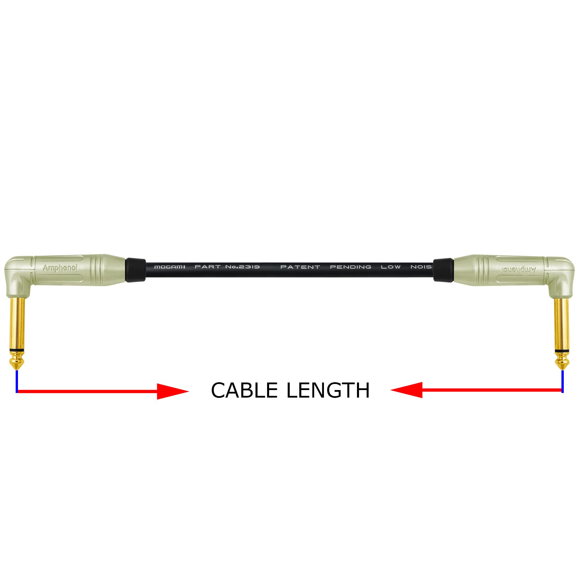 WORLDS BEST CABLES 2 Units - 18 Inch - Pedal, Effects, Patch, instrument cable CUSTOM MADE using Mogami 2319 wire & Amphenol ACPM-RN-AU M-Series Angled Gold TS Plugs