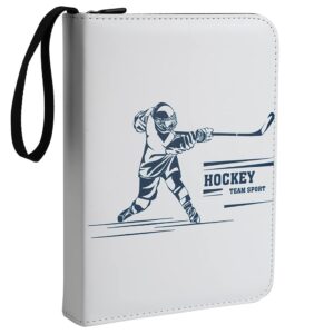 Leatherette 4 Pocket Trading Card Binder Album Holder Pages Folder Protector for Ice Hockey Trading Cards TCG - Top loading 3 Ring Zip Card Binder Album Hockey Cards