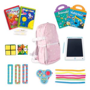 mom code toddler travel activities set - kids airplane essentials | toys for travel | roadtrip & airplane activities, toddler activity book