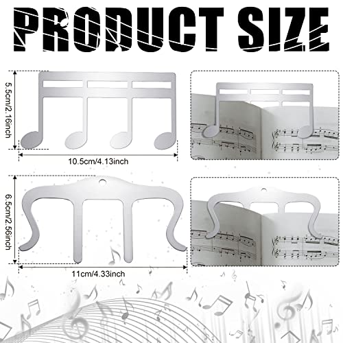 2pcs Metal Music Book Clip, Music Stand Clips Sheet Music Clips for Outdoor Playing, Note Paper, Books Piano, Guitar, Violin, Keyboard (Silver)