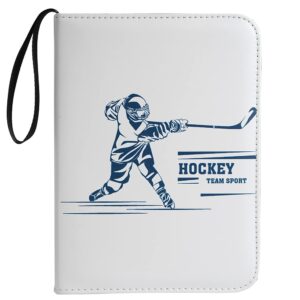 Leatherette 4 Pocket Trading Card Binder Album Holder Pages Folder Protector for Ice Hockey Trading Cards TCG - Top loading 3 Ring Zip Card Binder Album Hockey Cards