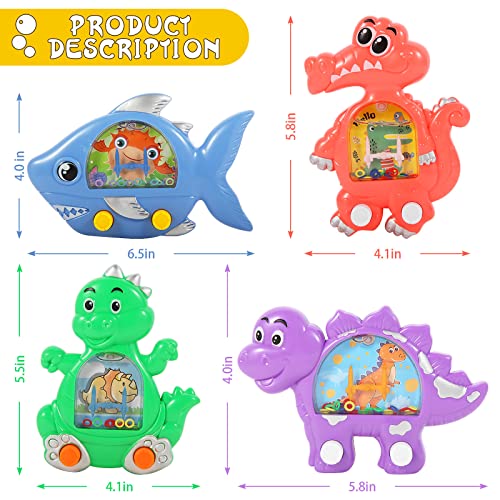 4 Pcs Animals Dinosaur Handheld Water Games, Water Toss Ring Game Aqua Toy Water Ring Game Retro Pastime Game for Kids Adults Travel Game, Christmas Stocking Stuffers Dinosaur Toys Gifts Party Favors