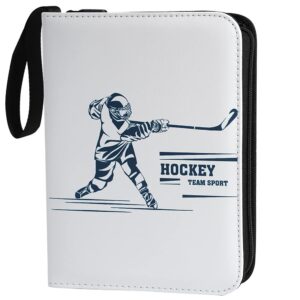 Leatherette 4 Pocket Trading Card Binder Album Holder Pages Folder Protector for Ice Hockey Trading Cards TCG - Top loading 3 Ring Zip Card Binder Album Hockey Cards