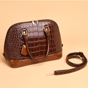 Dayfine Classic Dome Satchel Bags for Women Crocodile Pattern Faux Leather Crossbody Bags Top Handle Handbags Zipper Purse-Brown