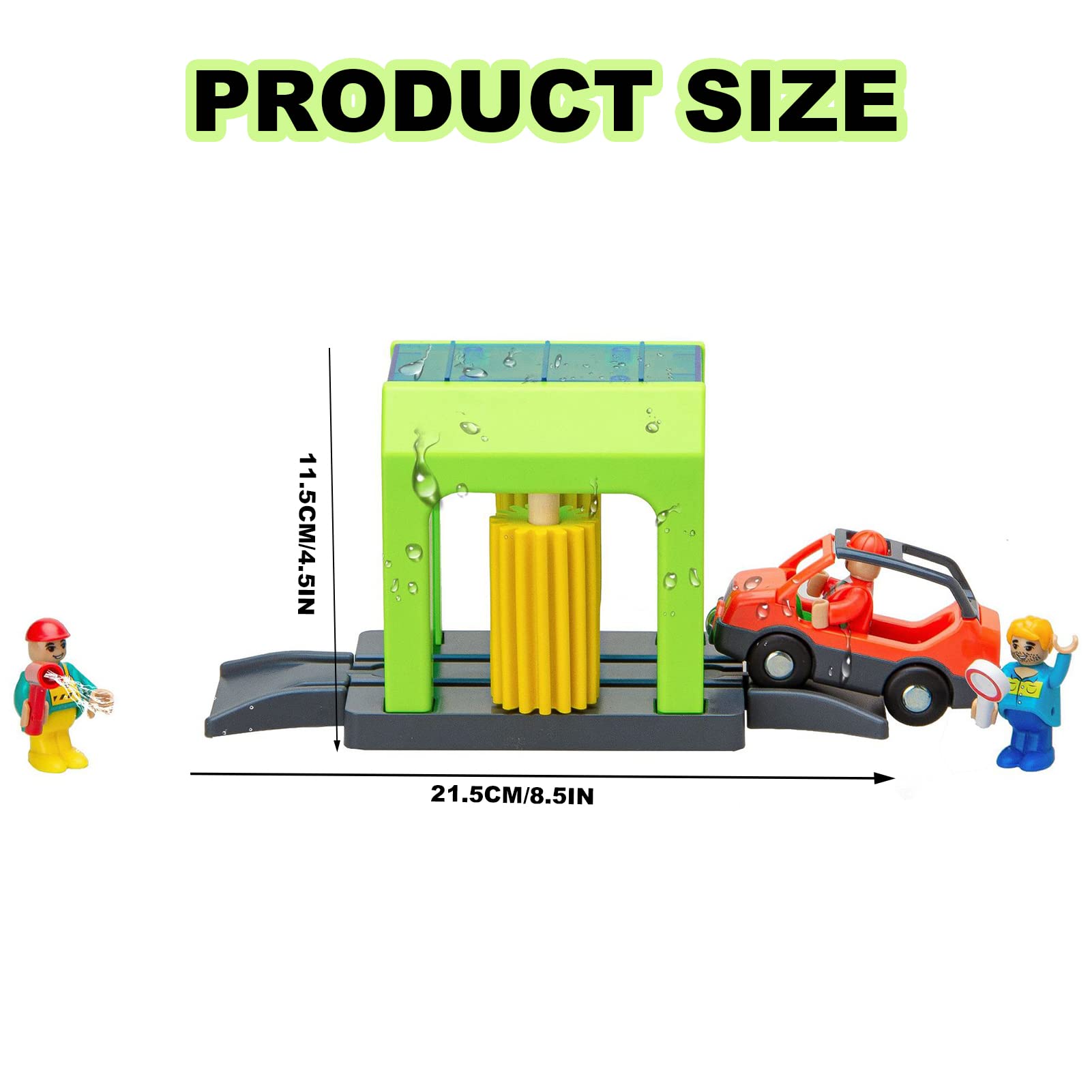 Car Wash Station Playset Toy for Wooden Train Track,Creative City Washer Scenes Pretend Play Toy Vehicles Train Accessory Preschool Learning Educational Toys for Toddlers Kids