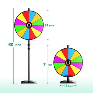 24" Prize Wheel - Dual Use Tabletop or Height Adjustable Floor Stand Heavy Duty Spinner Wheel of Fortune with 12 Slots & Dry Erase & Eraser for Carnival, Trade Show, Fortune Spinning Game