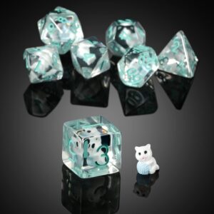 Cat Dice Dice DND, DNDND 7PCS Resin D&D Dice with Velvet Bag for Dungeons and Dragons Role Playing Games and Tabletop Games（Cat