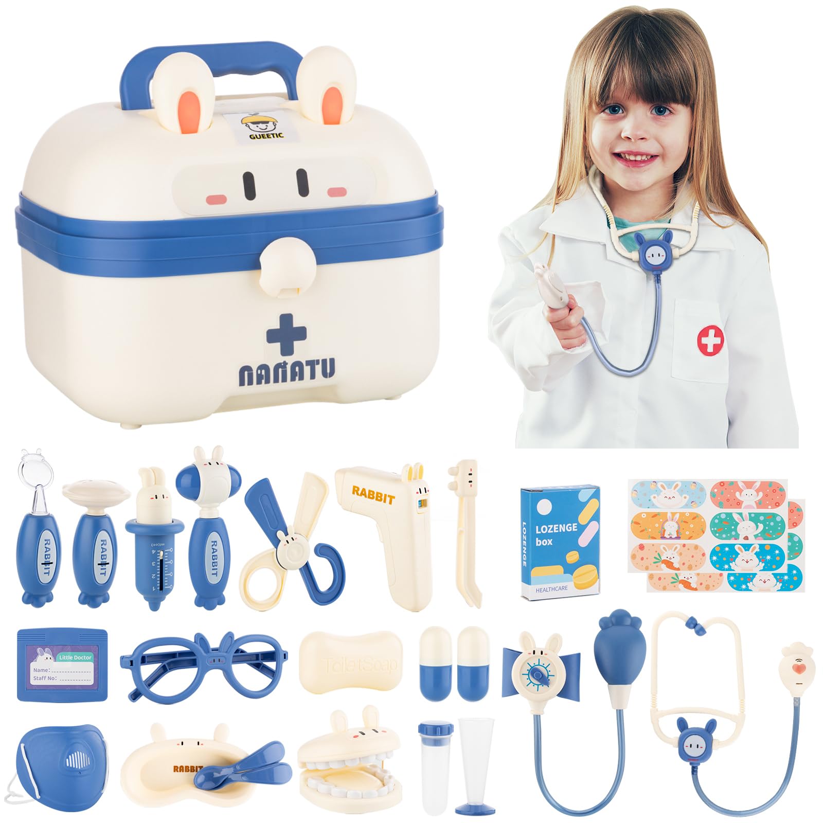 GUEETIC Doctor Kit for Toddlers 3-5 Pretend Play Educational Doctor Toys, Medical Kit with Stethoscope, Doctor Play set for Dentist Doctor, Role Play Toys for 3 4 5 6 years Old Girls Boys Toddler Gift