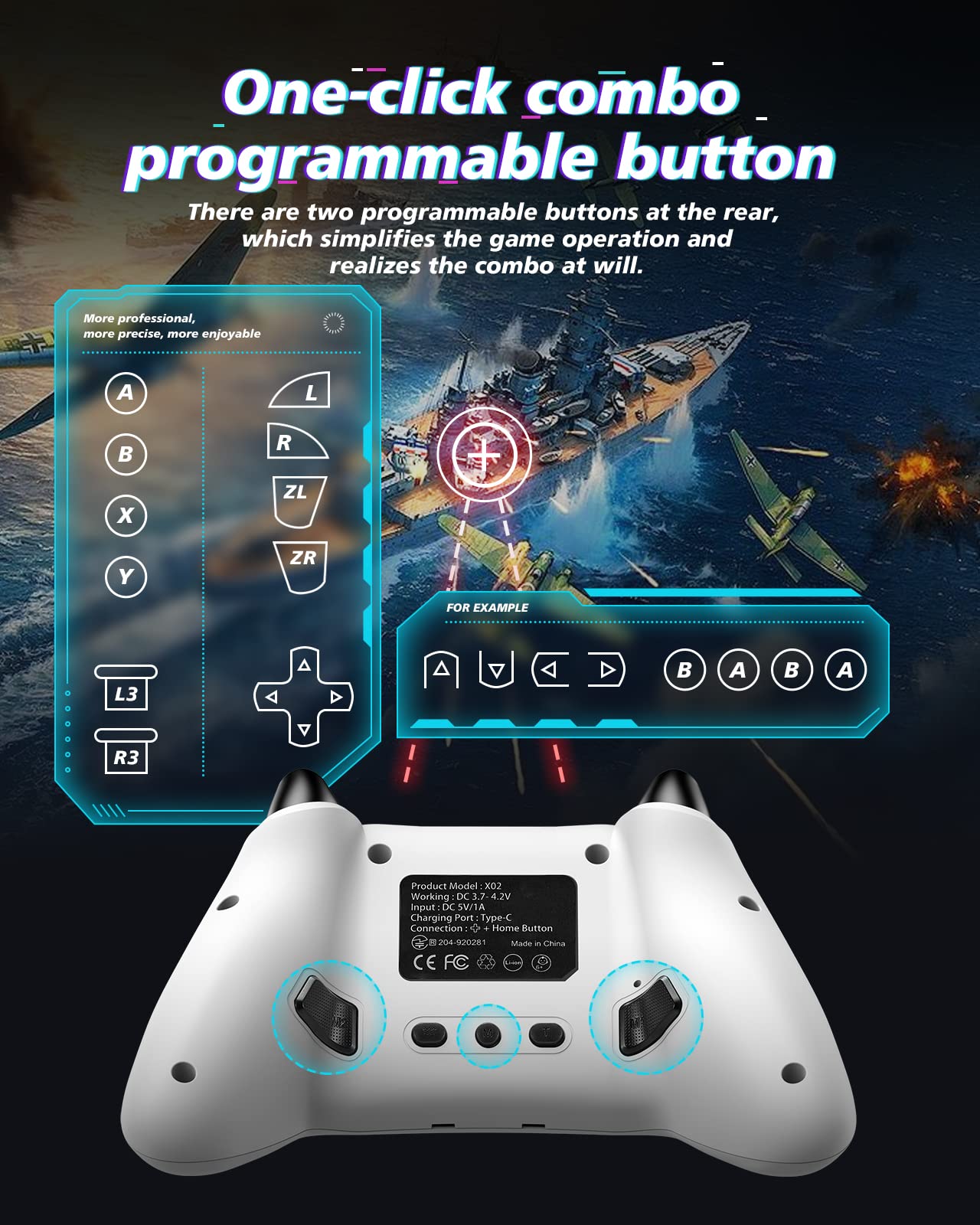 BINBOKPLAY Switch Controller, Wireless Switch Pro Controller for Switch/Switch Lite/Switch OLED, RGB Adjustable LED Wireless Remote Gamepad with Unique Crack/Motion control/Turbo/ALPS Joystick (White)