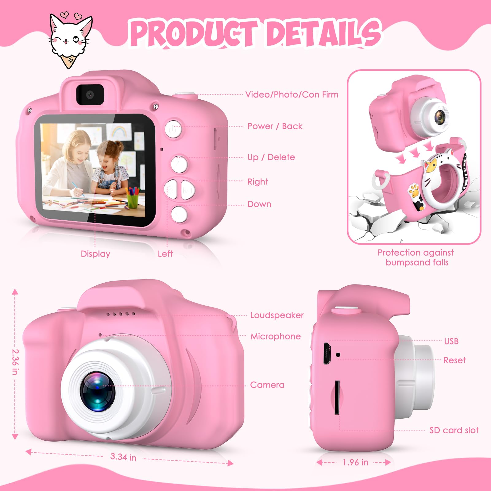 DITUPAN Kids Selfie Camera Toys for 3 4 5 6 7 8 9 10 11 12 Year Old Girls，Christmas Birthday Festival Gift for Kids Camera for Kids Upgrade Digital Camera with 32GB SD Card