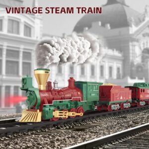 OLIUGEI Electric Train Set Steam Train Toys for Boys with Remote Control Christmas Train for Under The Trees with Smokes,Light & Sounds, for 3 4 5 6 7+ Years Old Kids