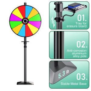 24" Prize Wheel - Dual Use Tabletop or Height Adjustable Floor Stand Heavy Duty Spinner Wheel of Fortune with 12 Slots & Dry Erase & Eraser for Carnival, Trade Show, Fortune Spinning Game