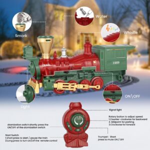 OLIUGEI Electric Train Set Steam Train Toys for Boys with Remote Control Christmas Train for Under The Trees with Smokes,Light & Sounds, for 3 4 5 6 7+ Years Old Kids