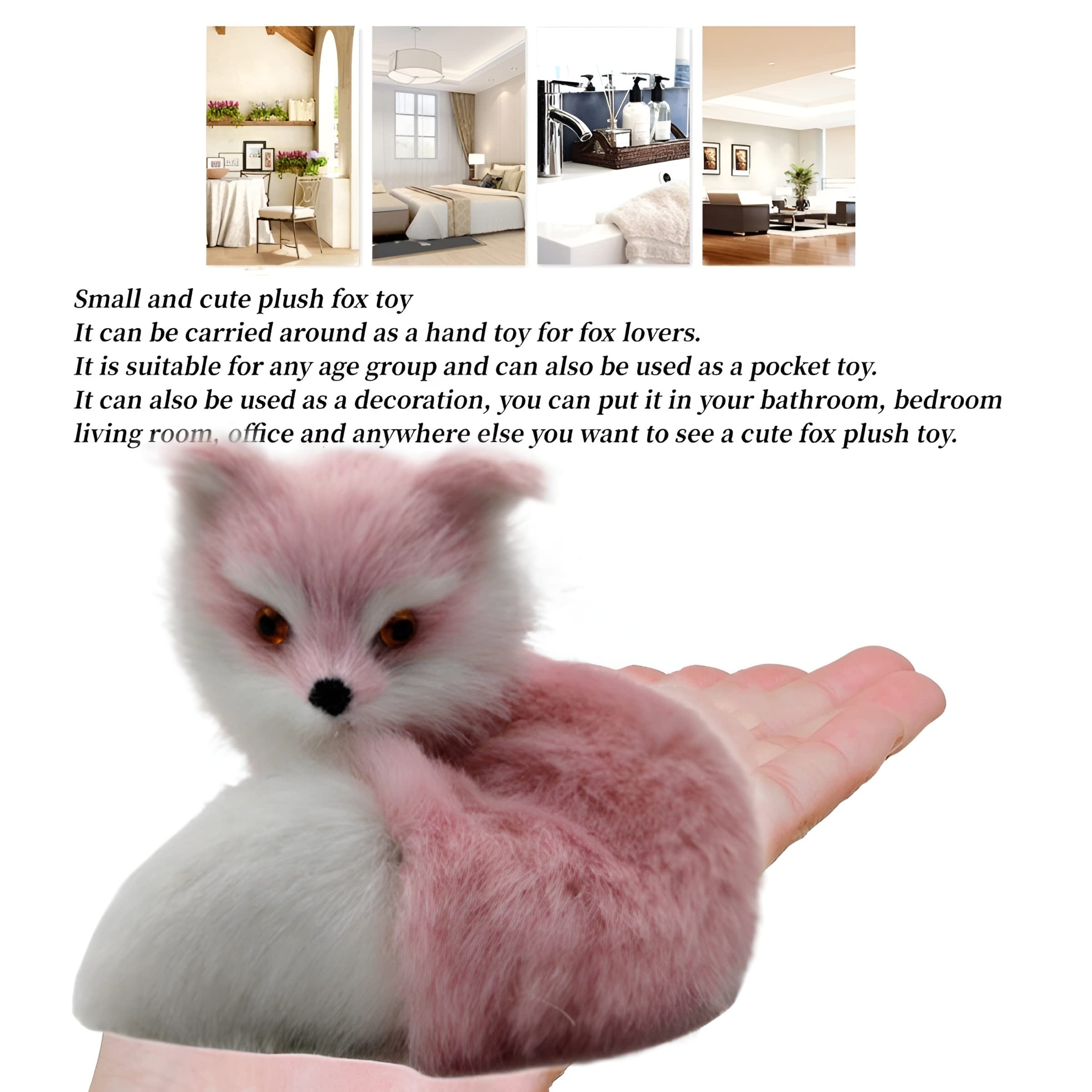 DZYUZK Pink Fox Plush Toy - Cute Realistic Children's Stuffed Animal, Soft Faux Fur (3.94")