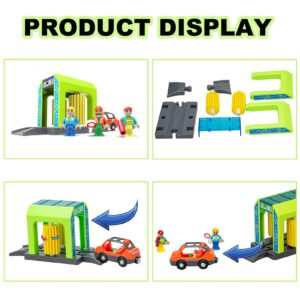 Car Wash Station Playset Toy for Wooden Train Track,Creative City Washer Scenes Pretend Play Toy Vehicles Train Accessory Preschool Learning Educational Toys for Toddlers Kids