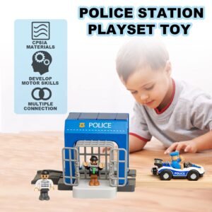 Police Station Playset Toy for Wooden Train Track,Creative City Police Scenes Pretend Play Toy Vehicles Train Accessory Preschool Learning Educational Toys for Toddlers Kids