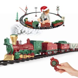 oliugei electric train set steam train toys for boys with remote control christmas train for under the trees with smokes,light & sounds, for 3 4 5 6 7+ years old kids