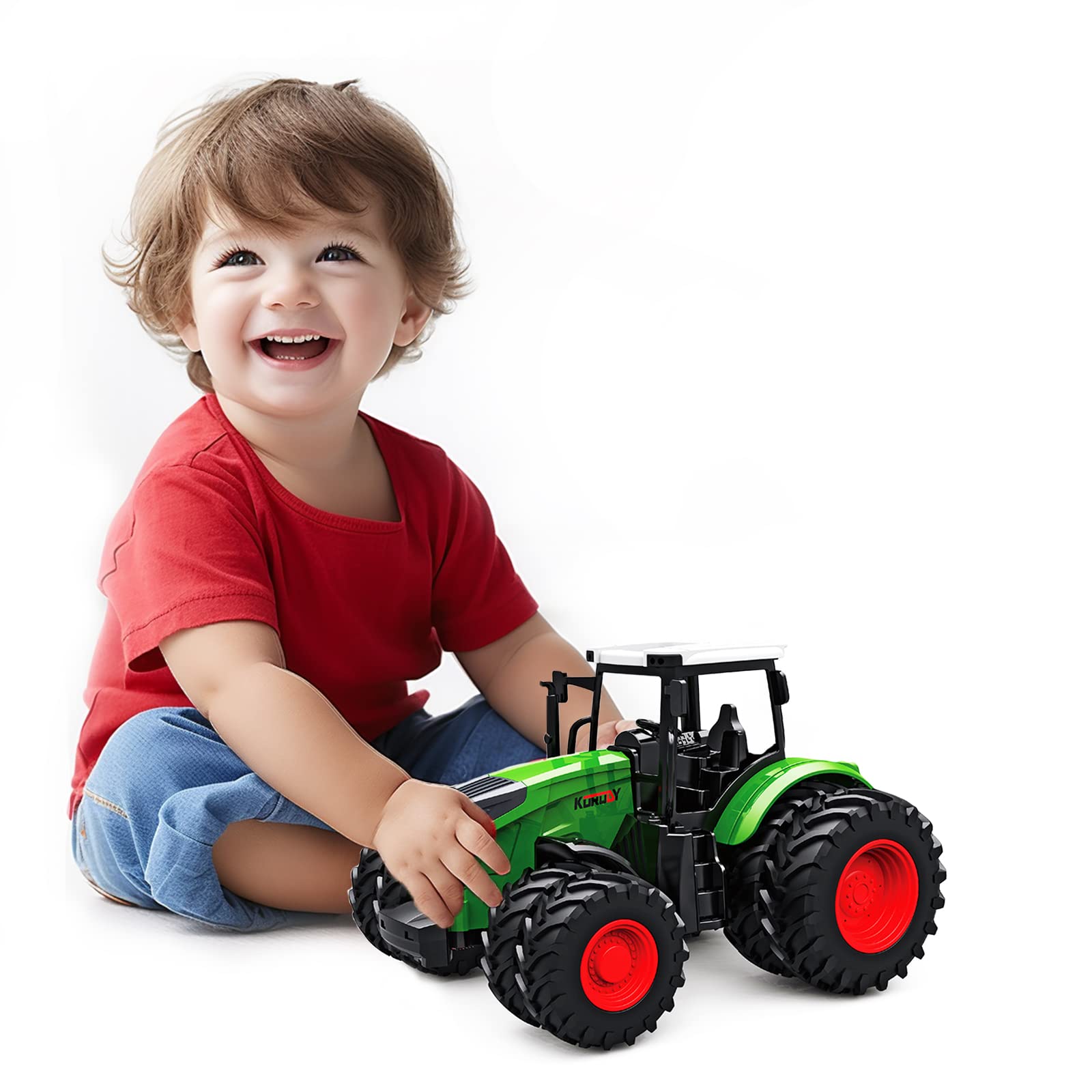 PERKPUTOE Tractor Toy, 1/24 Scale Toy Tractor 8-Wheels Farm Skid Tractor Truck Car 8 Free-Wheels Toy for Kid Age 3+ Christmas Birthday Gift