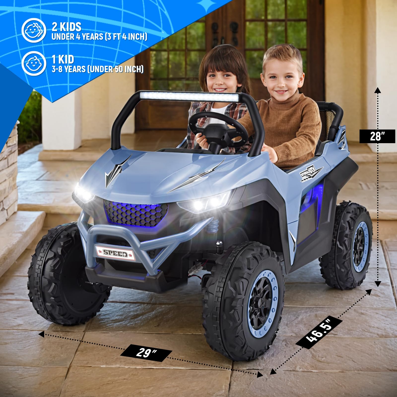 Joywhale 24V 2 Seater Kids Ride on UTV Car 4WD Powerful Electric Vehicle, with Big Battery, 4x75W Strong Motor, Easy-Drag 4WD, Remote Control, Leather Seat, Soft Brake & Suspension, BW-U20 Pro