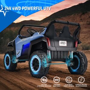 Joywhale 24V 2 Seater Kids Ride on UTV Car 4WD Powerful Electric Vehicle, with Big Battery, 4x75W Strong Motor, Easy-Drag 4WD, Remote Control, Leather Seat, Soft Brake & Suspension, BW-U20 Pro