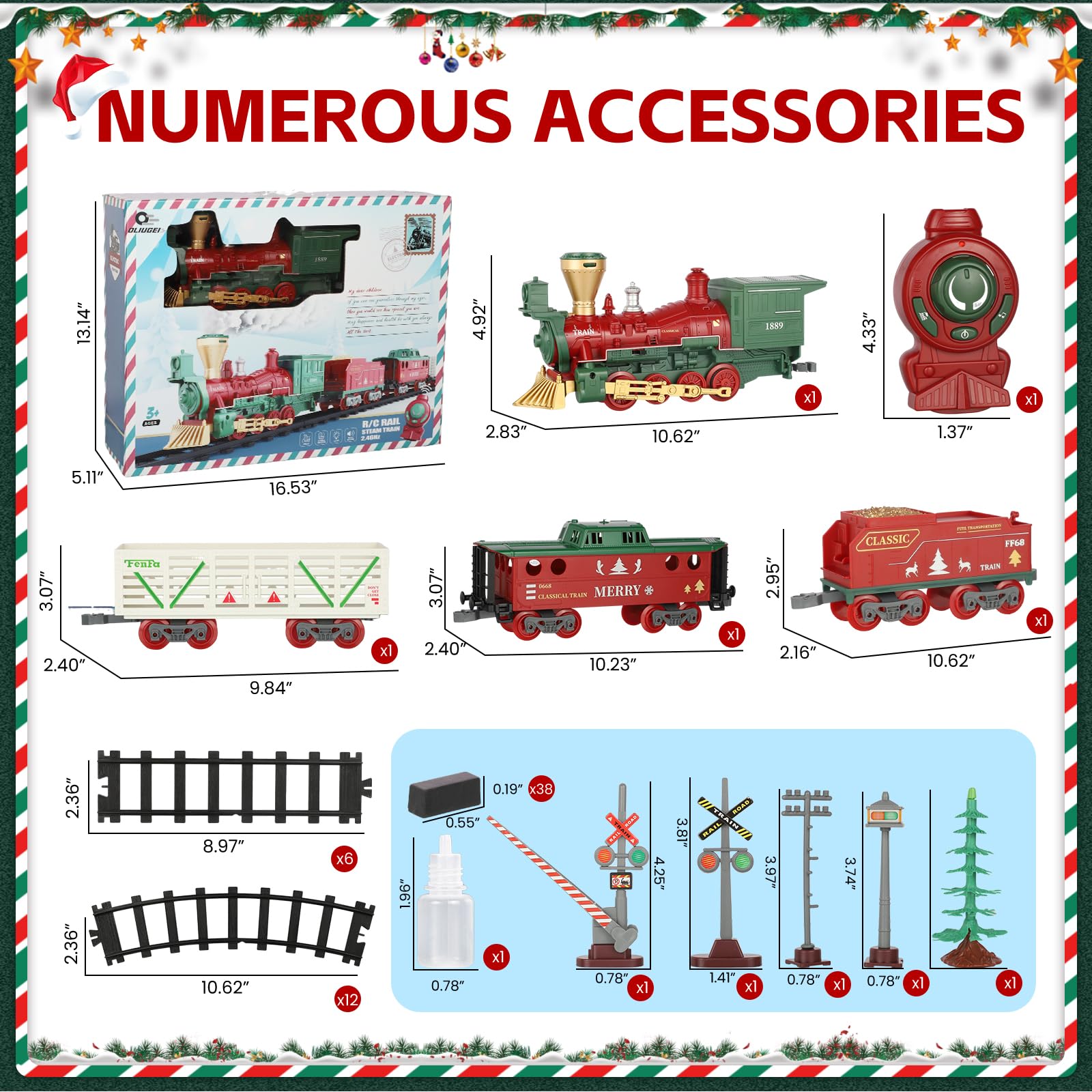 OLIUGEI Electric Train Set Steam Train Toys for Boys with Remote Control Christmas Train for Under The Trees with Smokes,Light & Sounds, for 3 4 5 6 7+ Years Old Kids