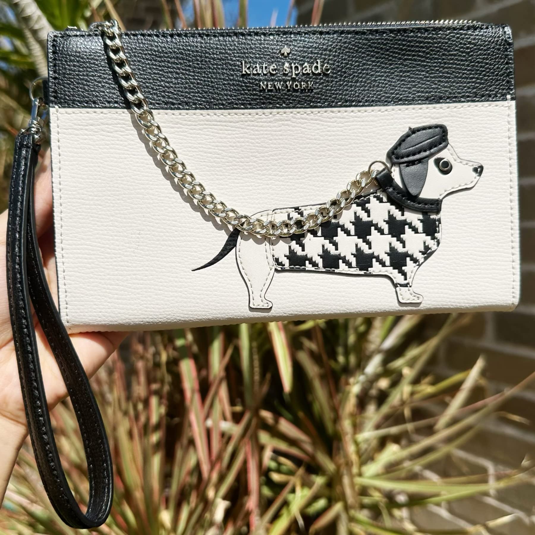 Kate Spade Dachshund Houndstooth Claude Fetch Wristlet Bag Clutch Purse