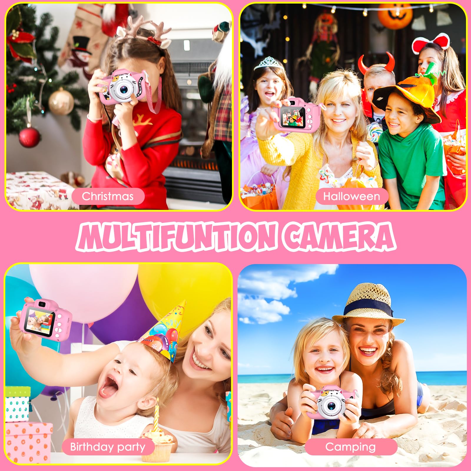 DITUPAN Kids Selfie Camera Toys for 3 4 5 6 7 8 9 10 11 12 Year Old Girls，Christmas Birthday Festival Gift for Kids Camera for Kids Upgrade Digital Camera with 32GB SD Card