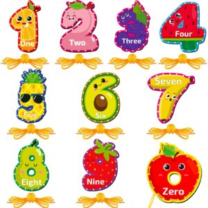 10 pieces kids recognition lacing cards thick cardboard educational sewing cards double sided lacing playing games for children toddler preschool developing imagination supplies (fruit)