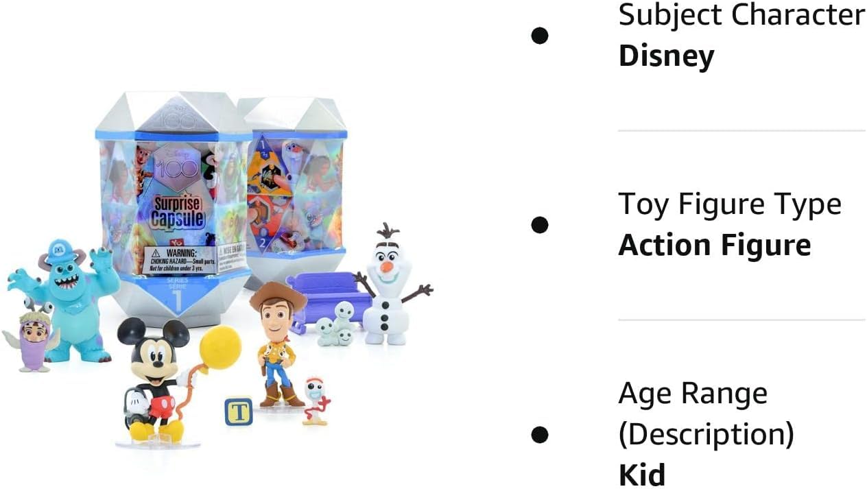 YuMe Disney 100 Series Mystery Capsule Blind Box with Surprise Characters Figurines Toys 2 Pack