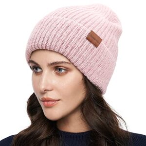 bessteven beanie women soft winter hat: warm slouchy cute pink beanies with thick lining double layer running cycling skiing camping stocking cap for mom teen girls