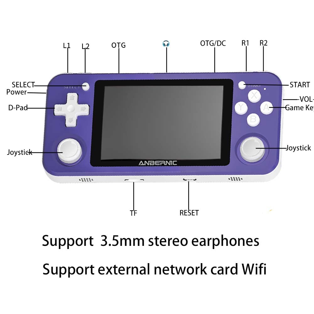 Diketigeey RG351P Handheld Game Console 3.5 Inch IPS Screen Open Source with 16+64G TF 2500 Games 64Bit PS1 PCE 8 Hours Battery Life Open Source System Game Player (Purple)