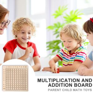 Wooden Math Multiplication and Addition Board with Game Cards Montessori Children Counting Toy Wooden Math Blocks Board for Toddlers Kids Over 3 Years Old (Standard Model)