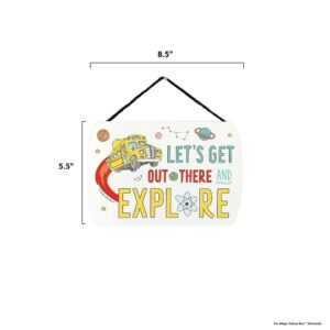 Open Road Brands Scholastic The Magic School Bus Let's Explore Hanging Wood Wall Decor - Fun Magic School Bus Sign for Kids' Bedroom or Classroom