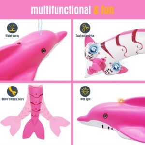 LAFALA Pink Remote Control Dolphin Toy 2.4G High Simulation Cartoon Dolphin Remote Control for Swimming Pool Bathroom Great Gift RC Boat Shark Toys for 6+ Year Old Boys and Girls (with 2 Batteries)