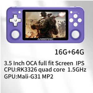 Diketigeey RG351P Handheld Game Console 3.5 Inch IPS Screen Open Source with 16+64G TF 2500 Games 64Bit PS1 PCE 8 Hours Battery Life Open Source System Game Player (Purple)