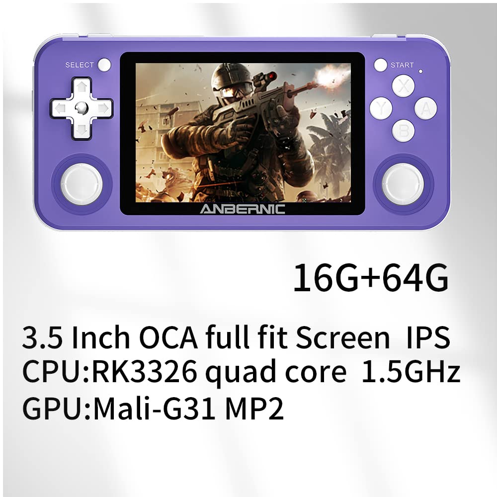 Diketigeey RG351P Handheld Game Console 3.5 Inch IPS Screen Open Source with 16+64G TF 2500 Games 64Bit PS1 PCE 8 Hours Battery Life Open Source System Game Player (Purple)