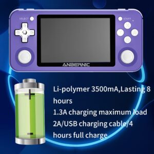 Diketigeey RG351P Handheld Game Console 3.5 Inch IPS Screen Open Source with 16+64G TF 2500 Games 64Bit PS1 PCE 8 Hours Battery Life Open Source System Game Player (Purple)